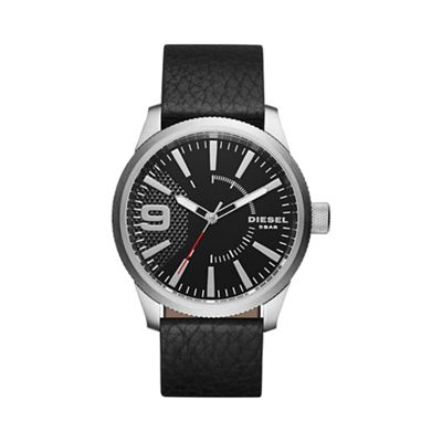Men's RASP black leather strap watch dz1766
